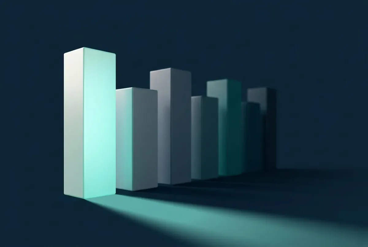 A row of upright blocks, the leftmost one lit bright and pulled forward while the rest recede into shadow.